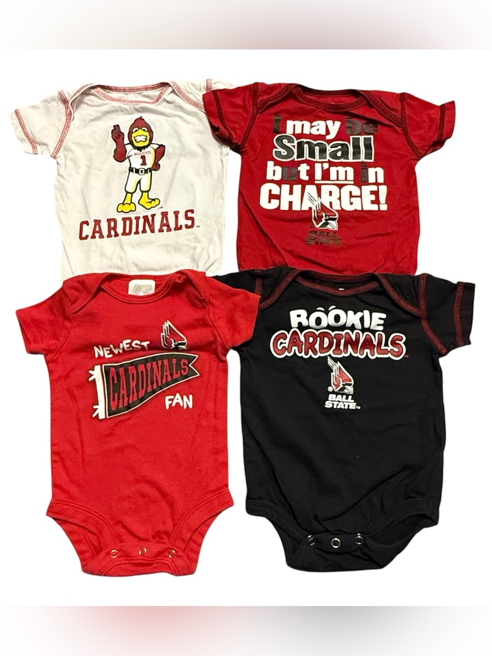 Ball State Cardinals Baby Bodysuit Set 3-6M 4 Pack College Football
